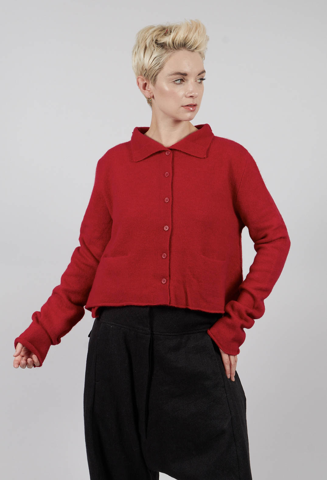 Short Cardigan with Collar in Rose - 3327102