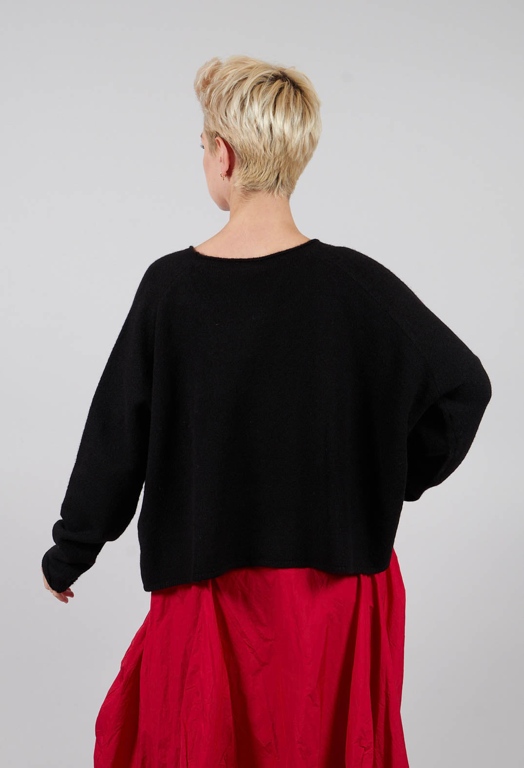 Cropped Crew Neck Jumper in Black - 3320703