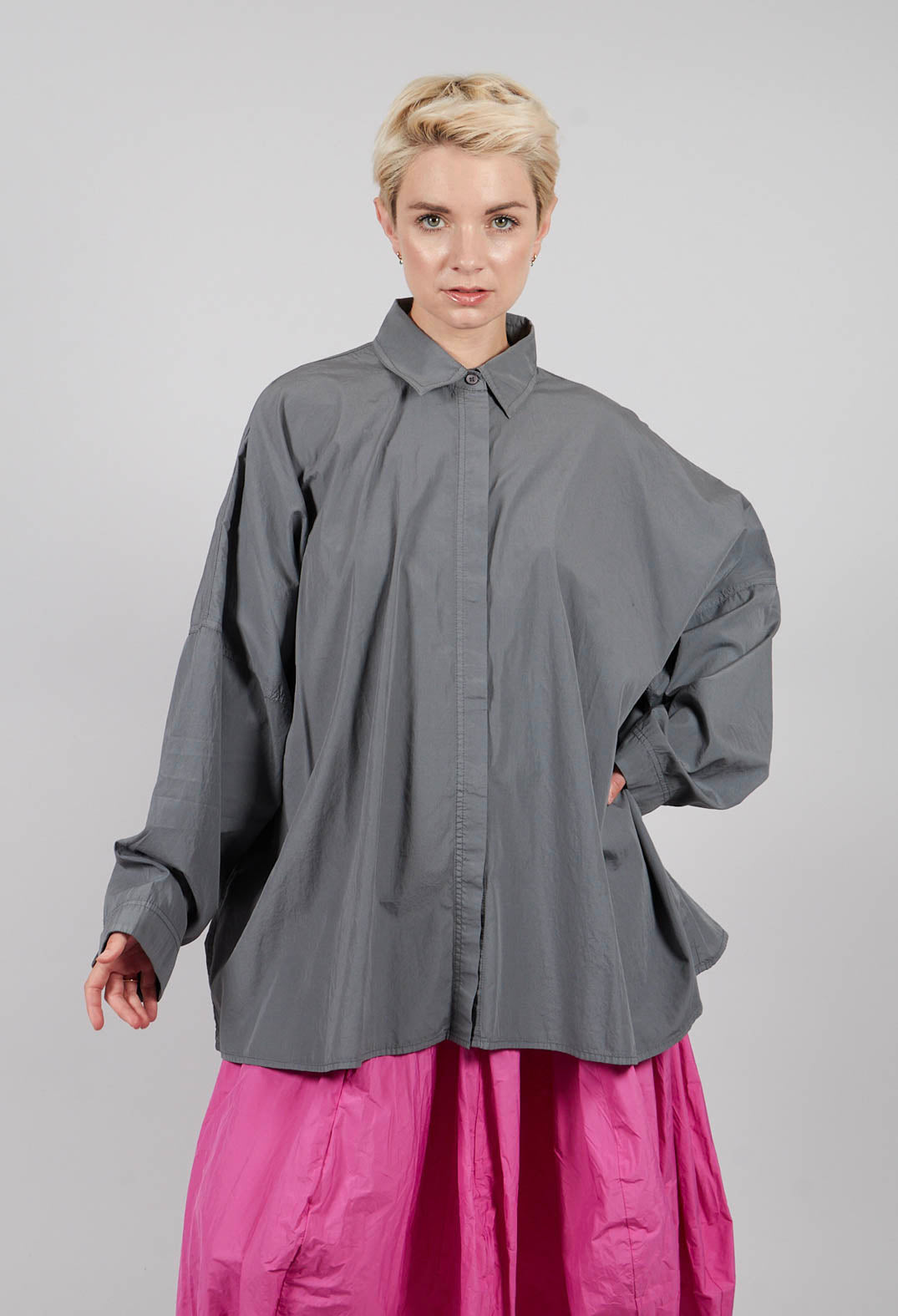 Oversized Cotton Shirt in Dark Grey - 3350401