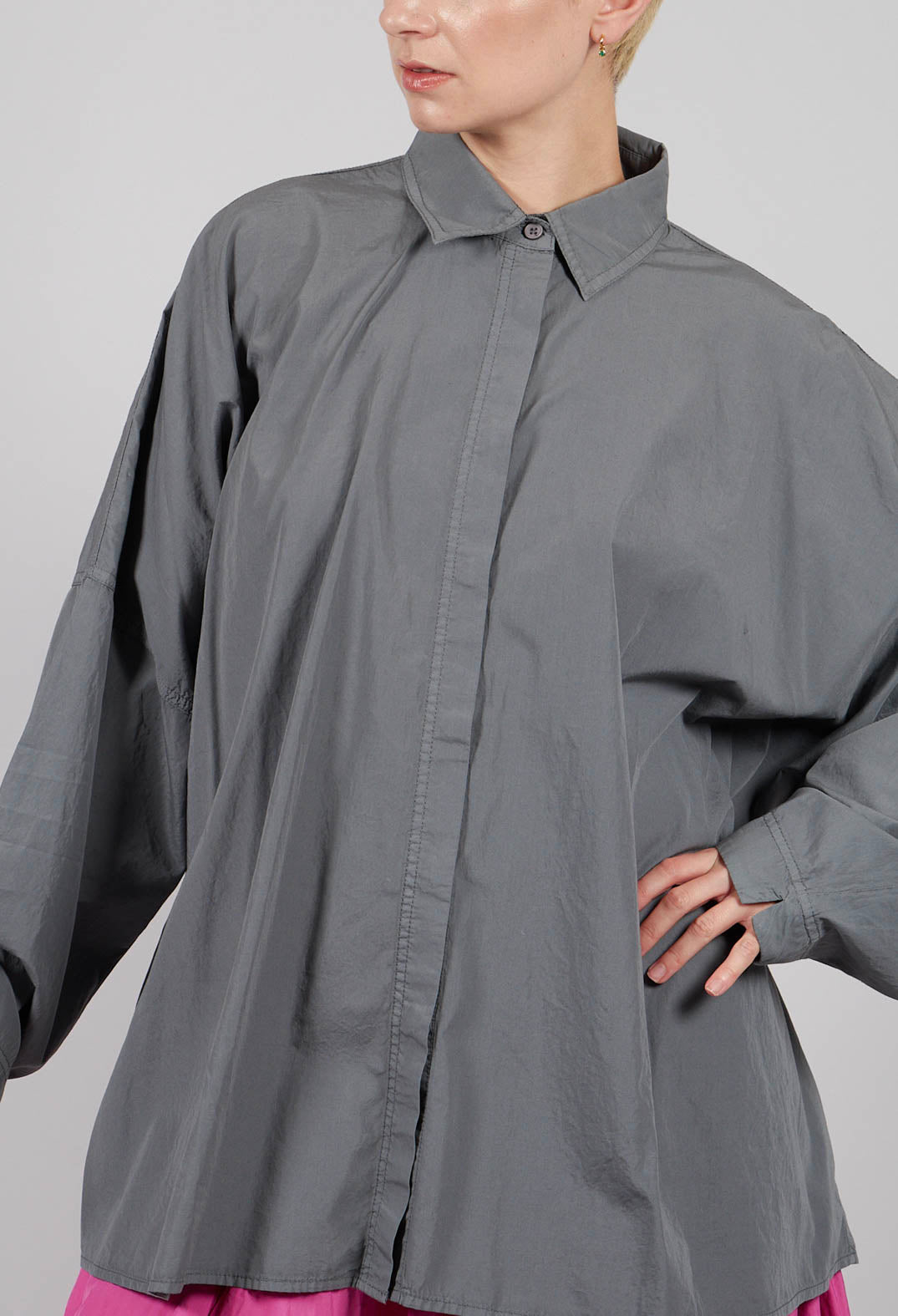 Oversized Cotton Shirt in Dark Grey - 3350401