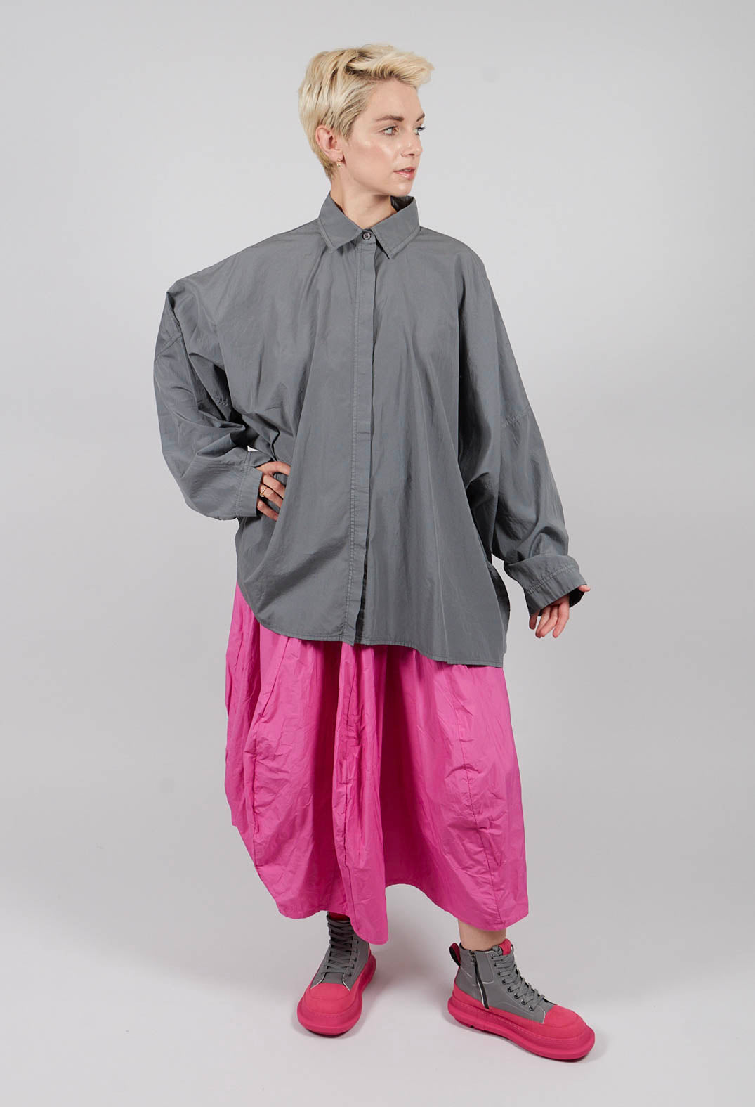 Oversized Cotton Shirt in Dark Grey - 3350401