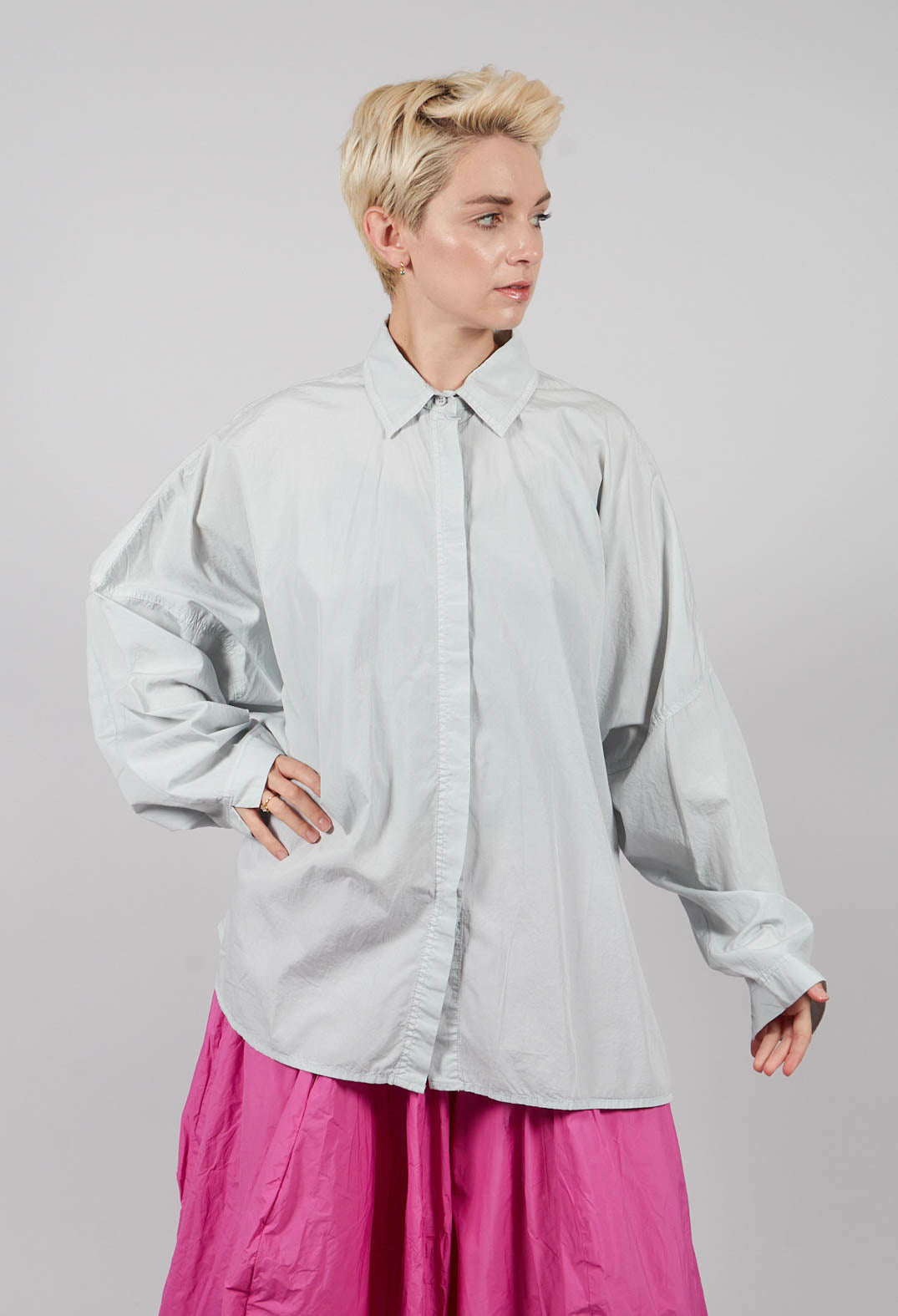 Oversized Cotton Shirt in Light Grey - 3350401