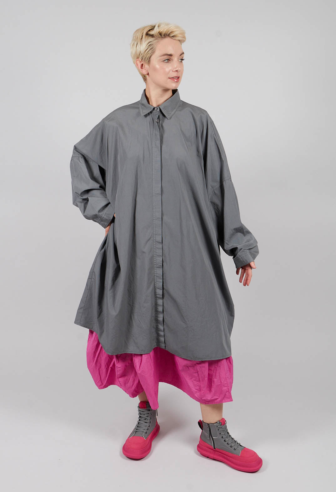 Oversized Cotton Shirt Dress in Dark Grey - 3350902