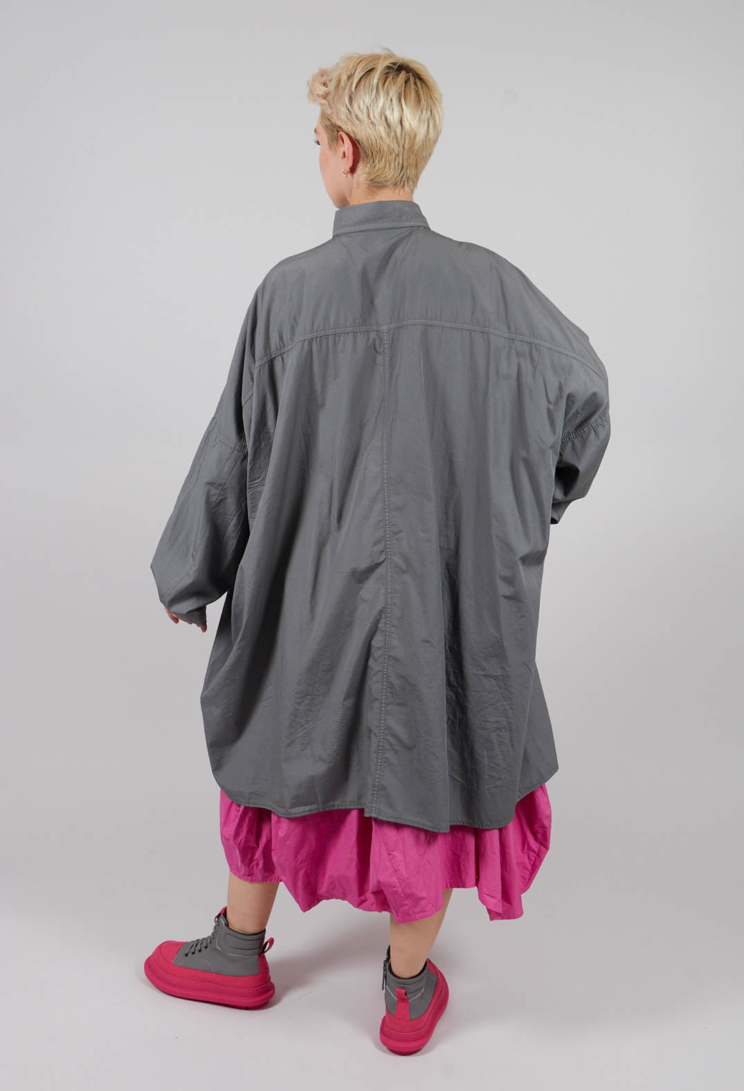 Oversized Cotton Shirt Dress in Dark Grey - 3350902