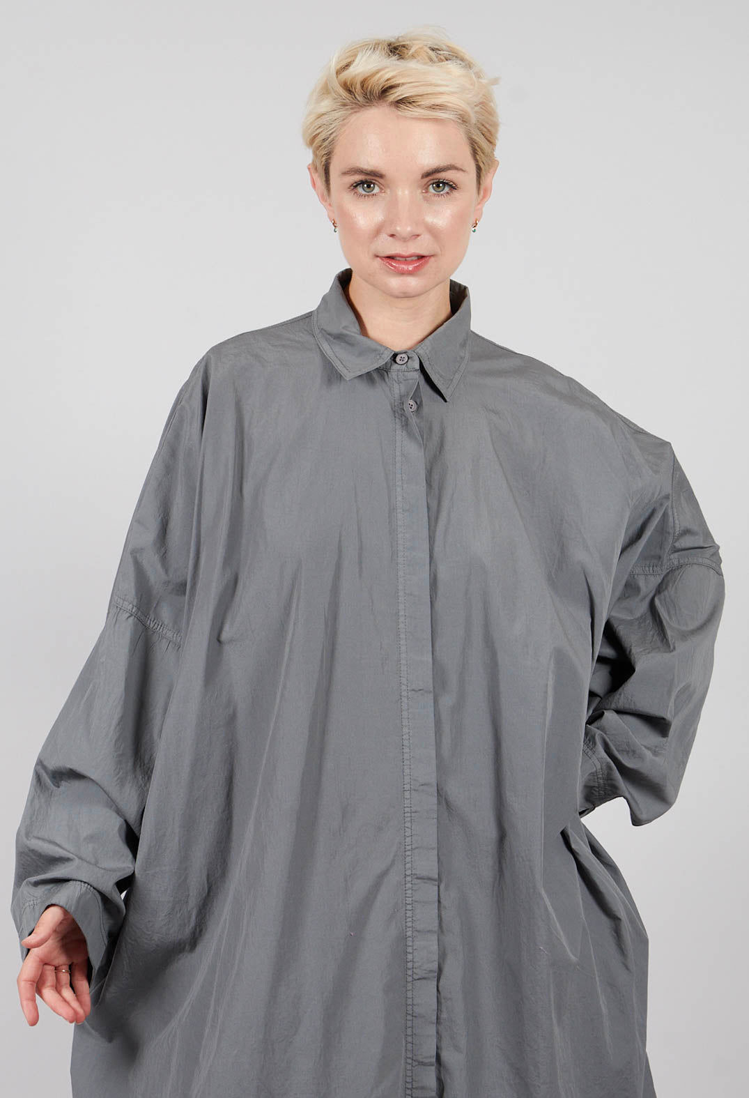 Oversized Cotton Shirt Dress in Dark Grey - 3350902