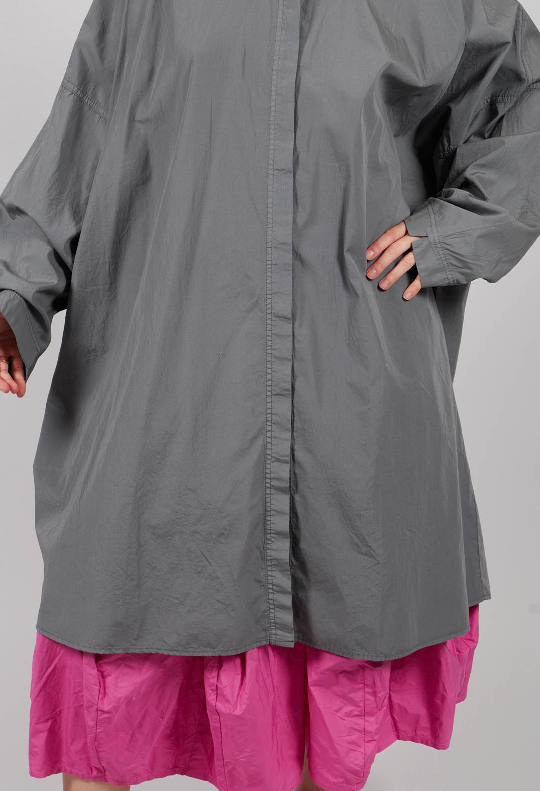 Oversized Cotton Shirt Dress in Dark Grey - 3350902