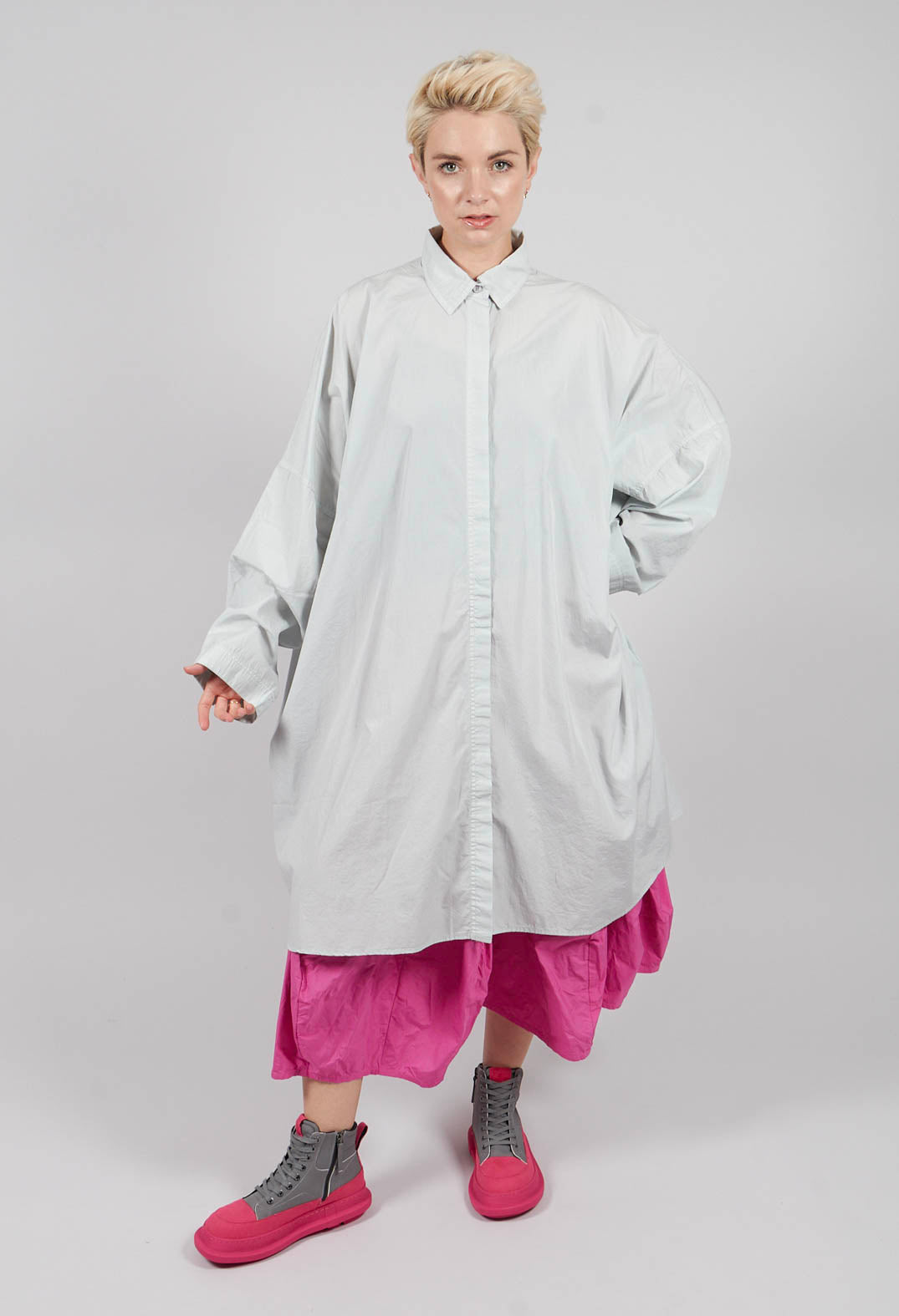 Oversized Cotton Shirt Dress in Light Grey - 3350902