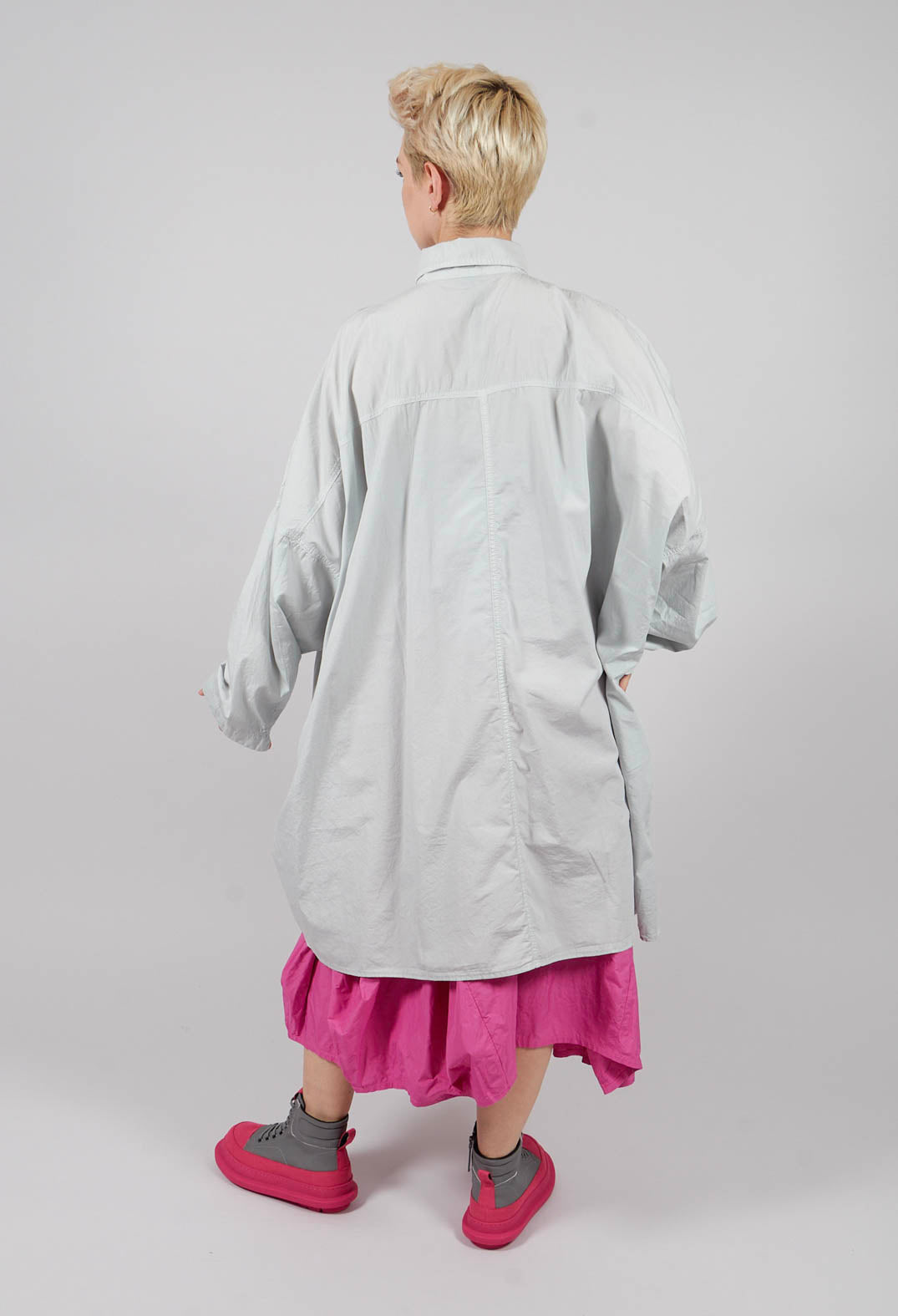 Oversized Cotton Shirt Dress in Light Grey - 3350902