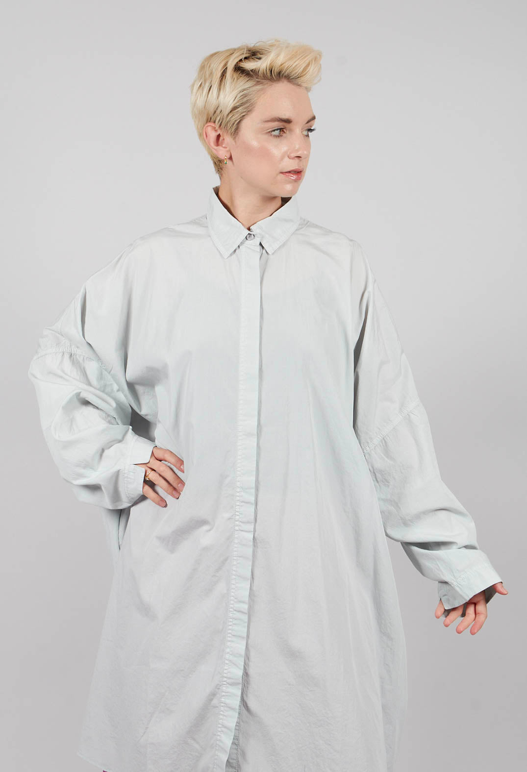 Oversized Cotton Shirt Dress in Light Grey - 3350902
