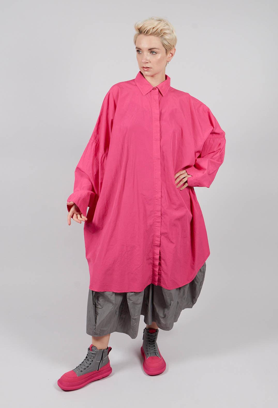 Oversized Cotton Shirt Dress in Lotus - 3350902