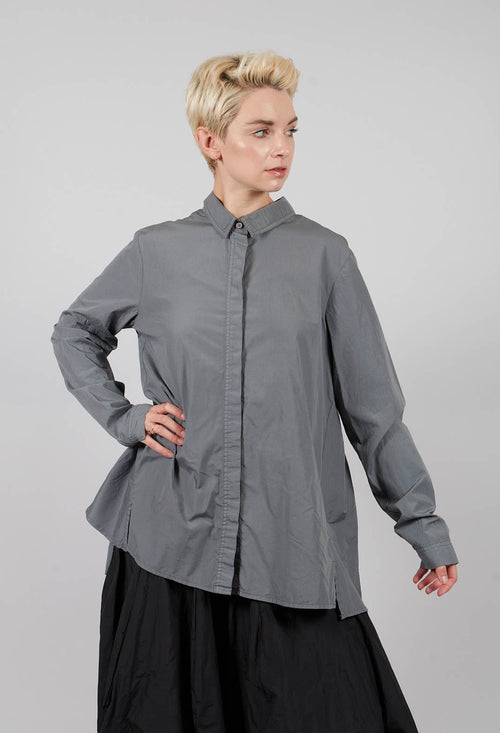 Cotton Shirt with Pleated Back in Dark Grey - 3350403
