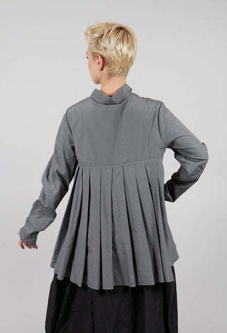 Cotton Shirt with Pleated Back in Dark Grey - 3350403