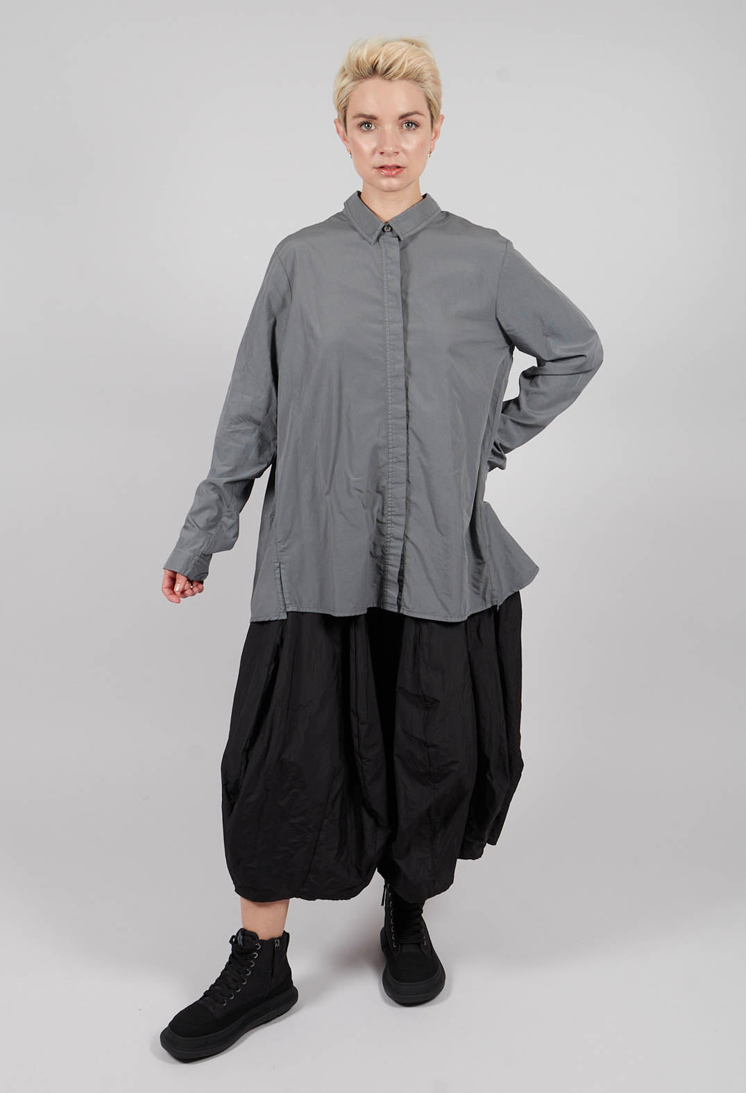 Cotton Shirt with Pleated Back in Dark Grey - 3350403