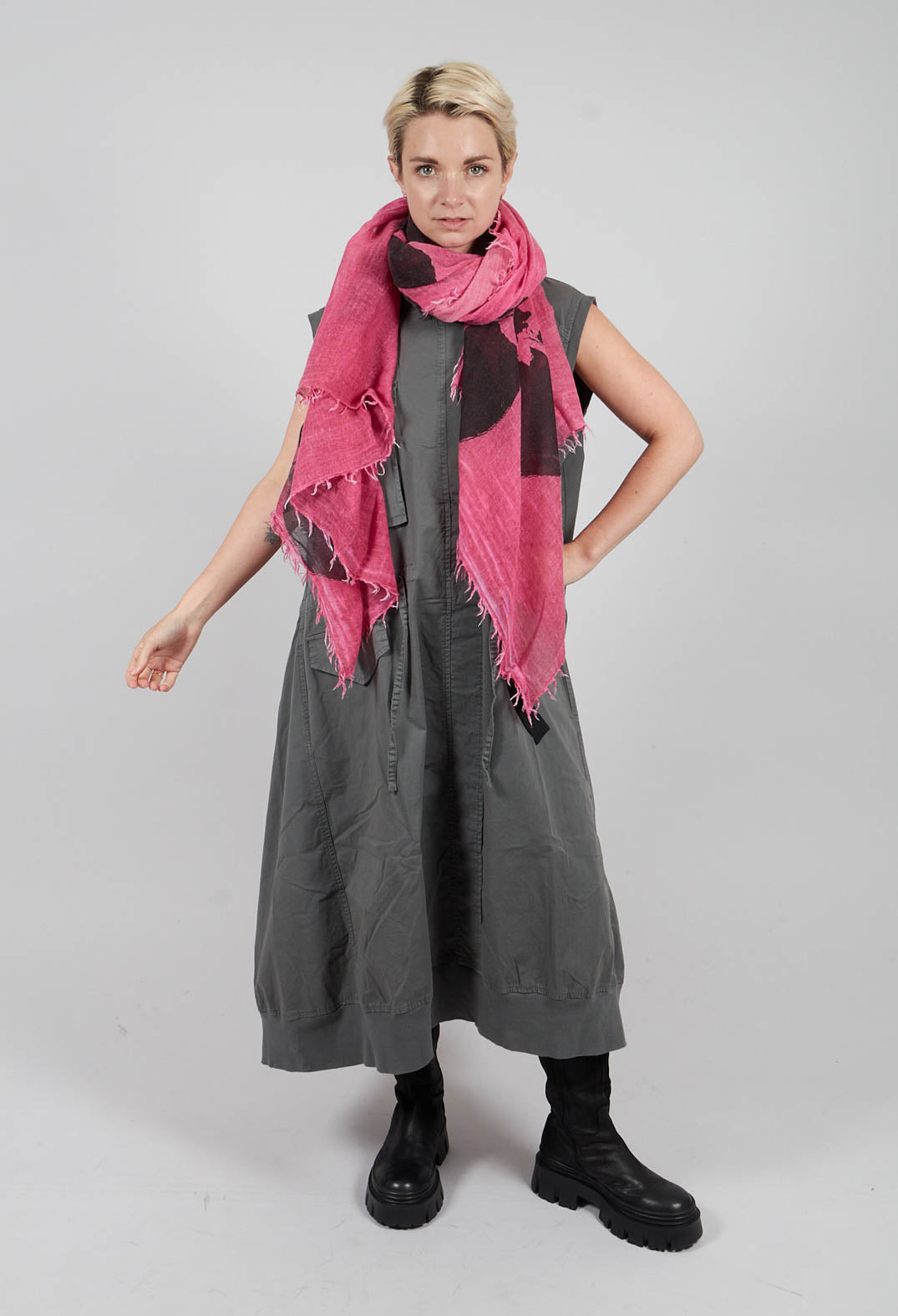 Lightweight Scarf with Raw Edges in Lily Print - 3361406