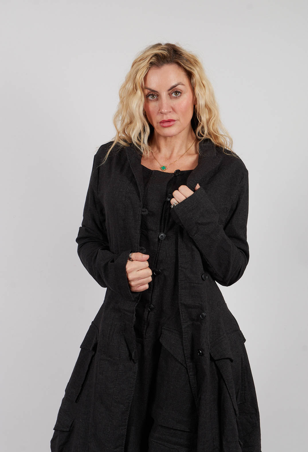 Tulip Hem Coat in Black Stripe - 3411202