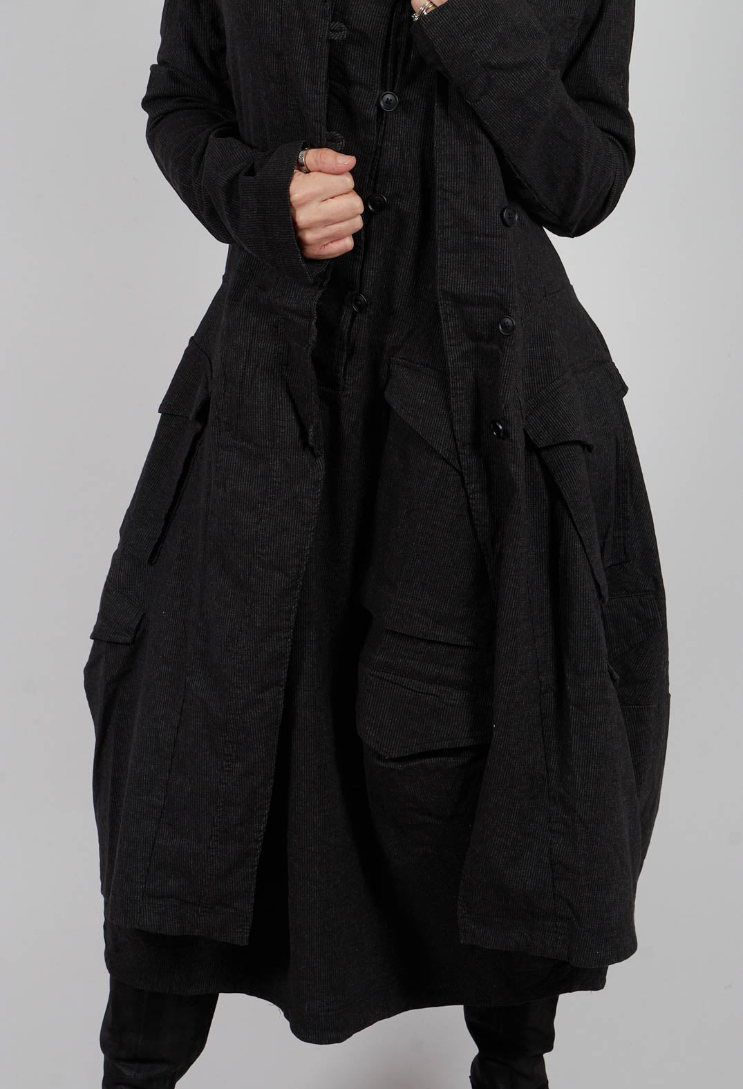 Tulip Hem Coat in Black Stripe - 3411202