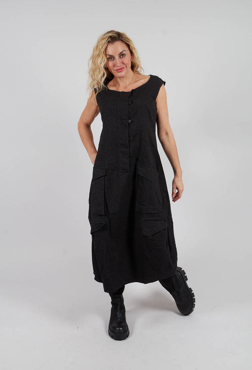 Sleeveless Tulip Hem Dress in Black Stripe - 3410903