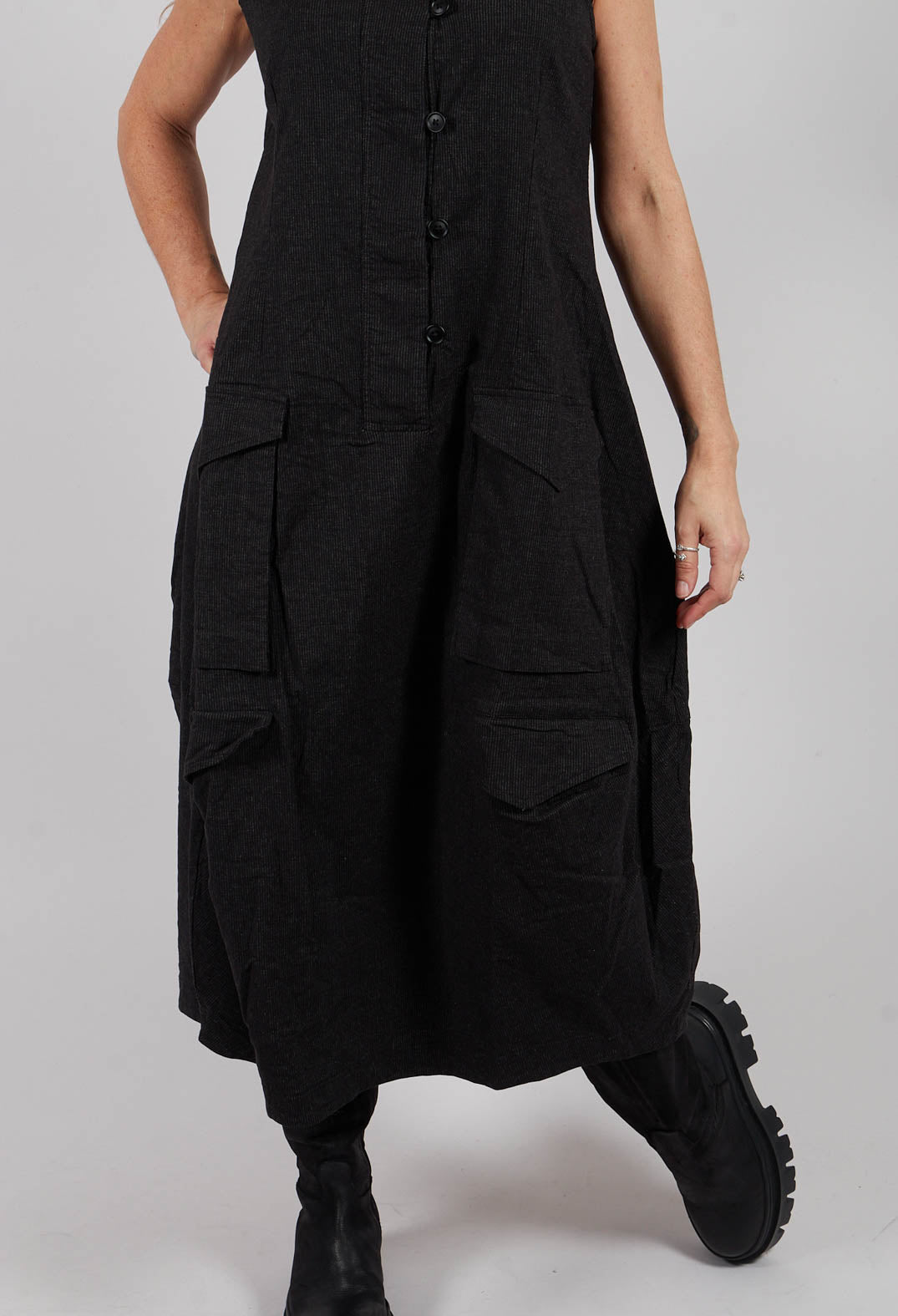 Sleeveless Tulip Hem Dress in Black Stripe - 3410903
