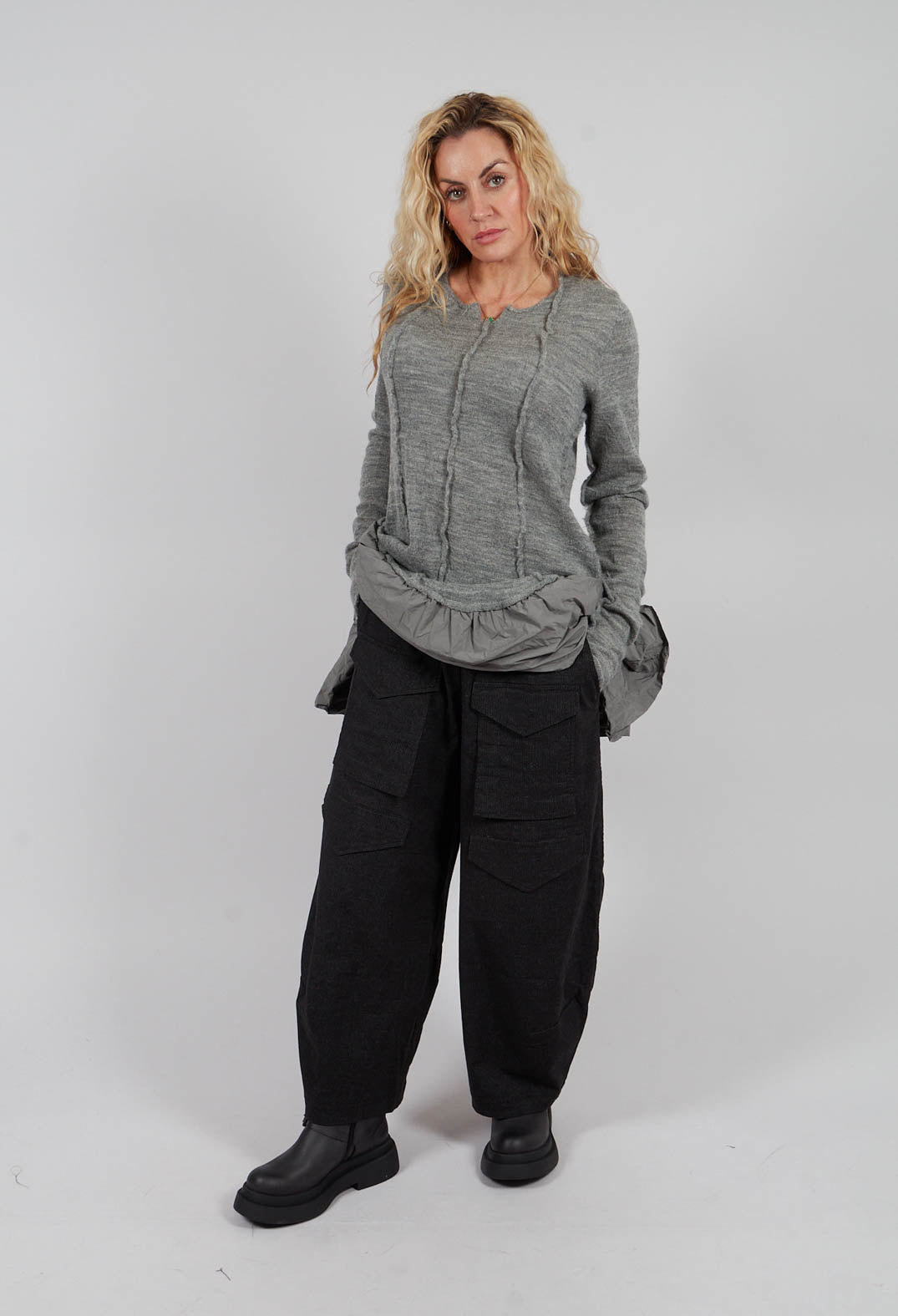 Balloon Leg Trousers in Black Stripe - 3410104
