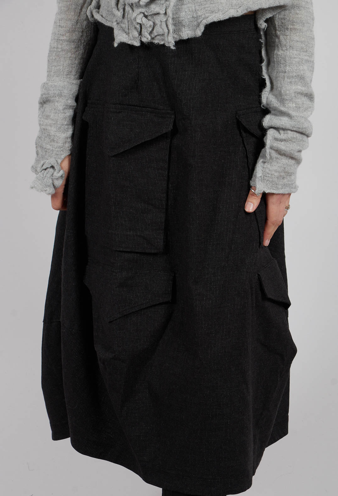 Balloon Hem Skirt in Black Stripe - 3410305