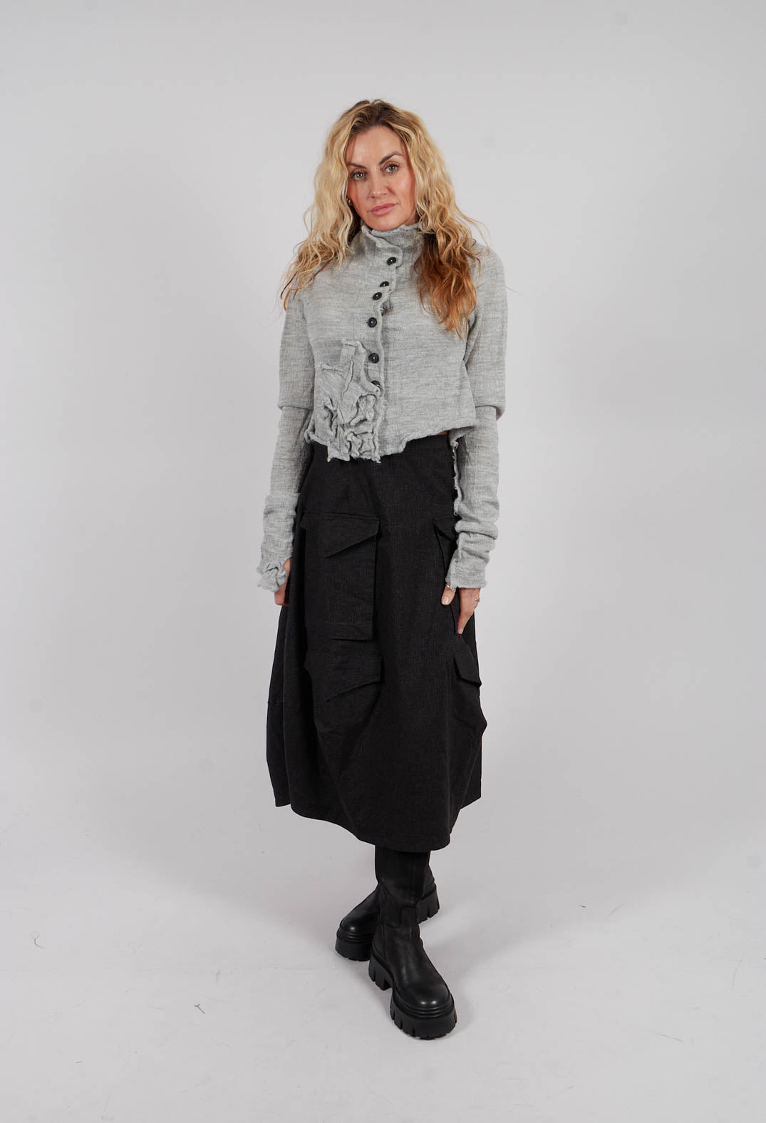 Balloon Hem Skirt in Black Stripe - 3410305