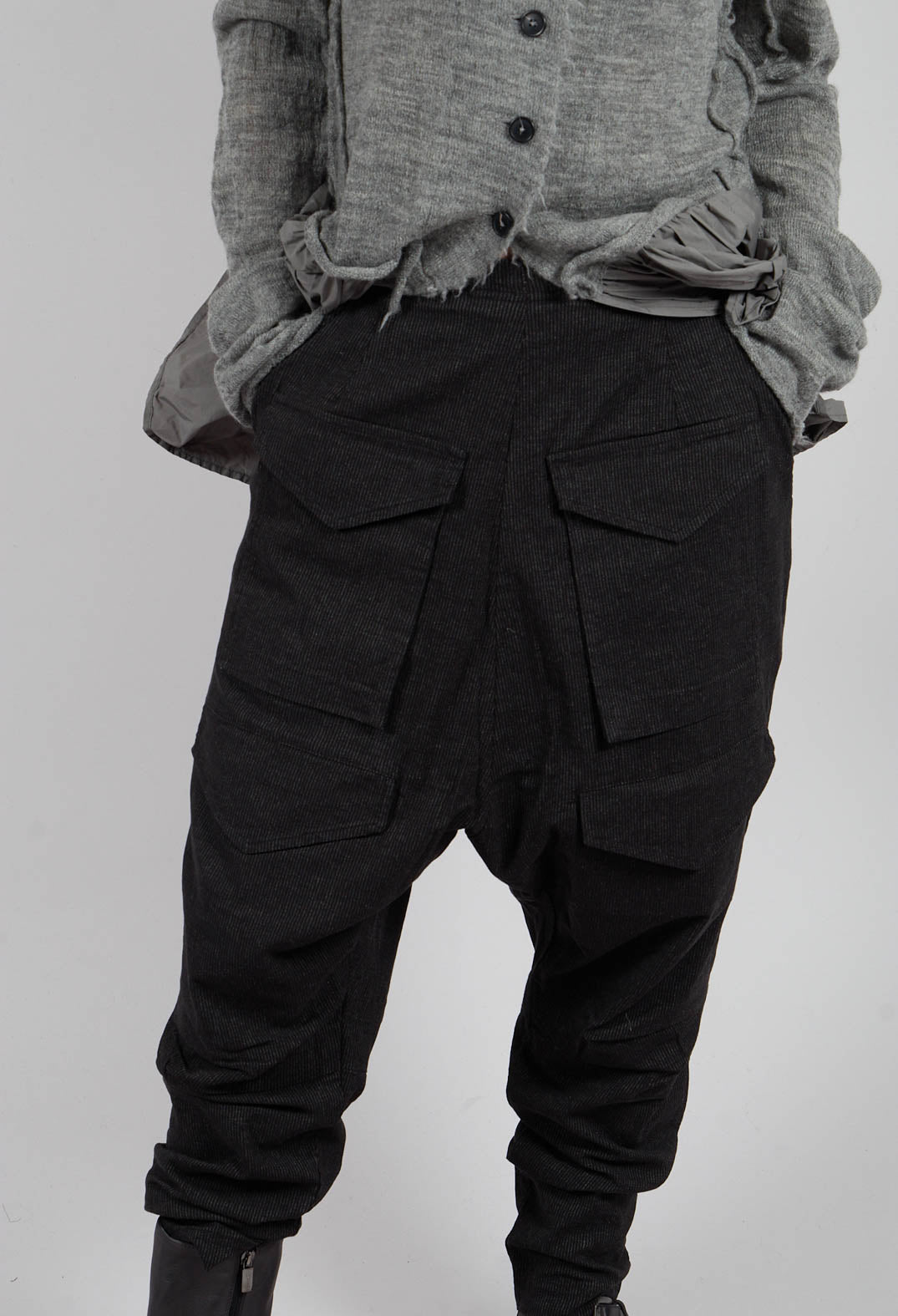 Drop Crotch Trousers in Black Stripe - 3410106
