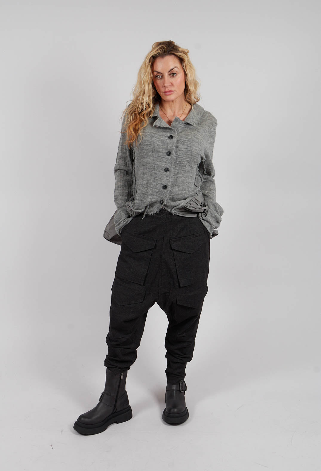 Drop Crotch Trousers in Black Stripe - 3410106