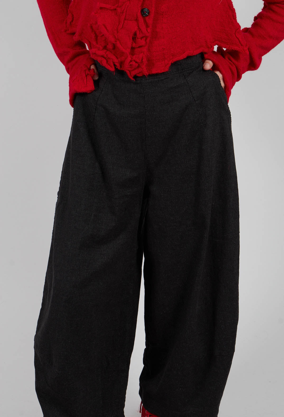 Wide Balloon Leg Trousers in Black Stripe - 3410107