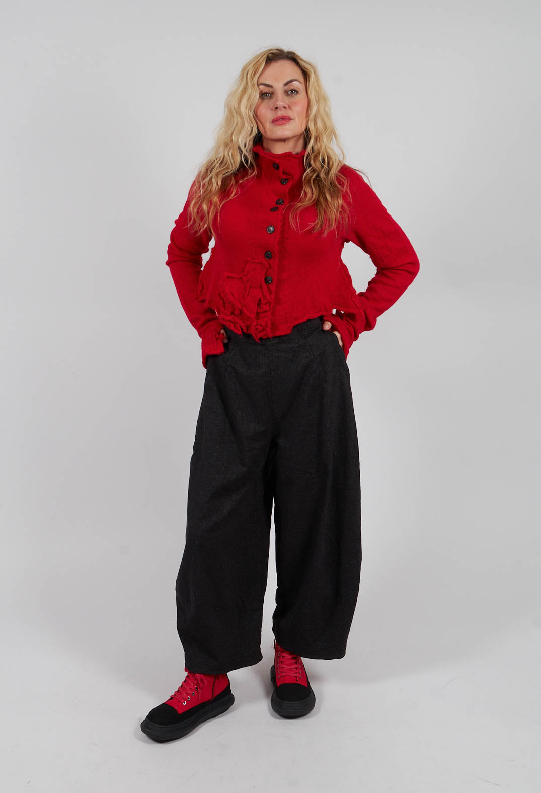 Wide Balloon Leg Trousers in Black Stripe - 3410107