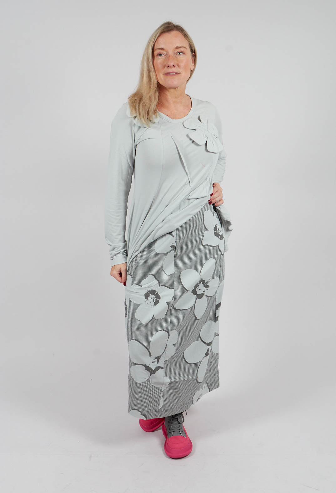 Longline Pencil Skirt in Dark Grey Print - 3440301