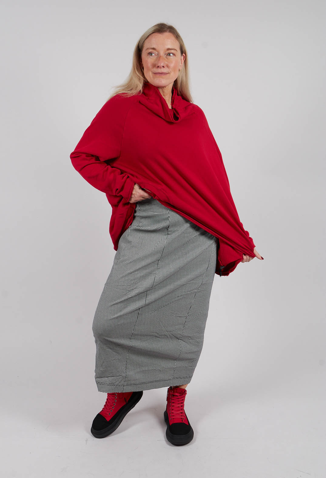 Longline Pencil Skirt in Black Off White Check - 3440321
