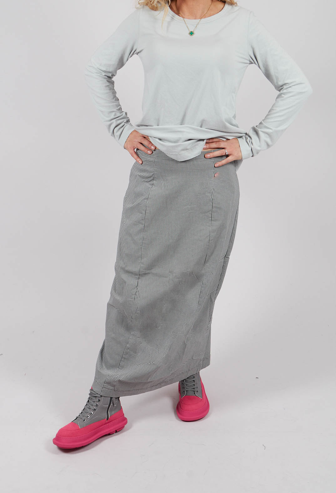 Longline Pencil Skirt in Dark Grey Check - 3440321