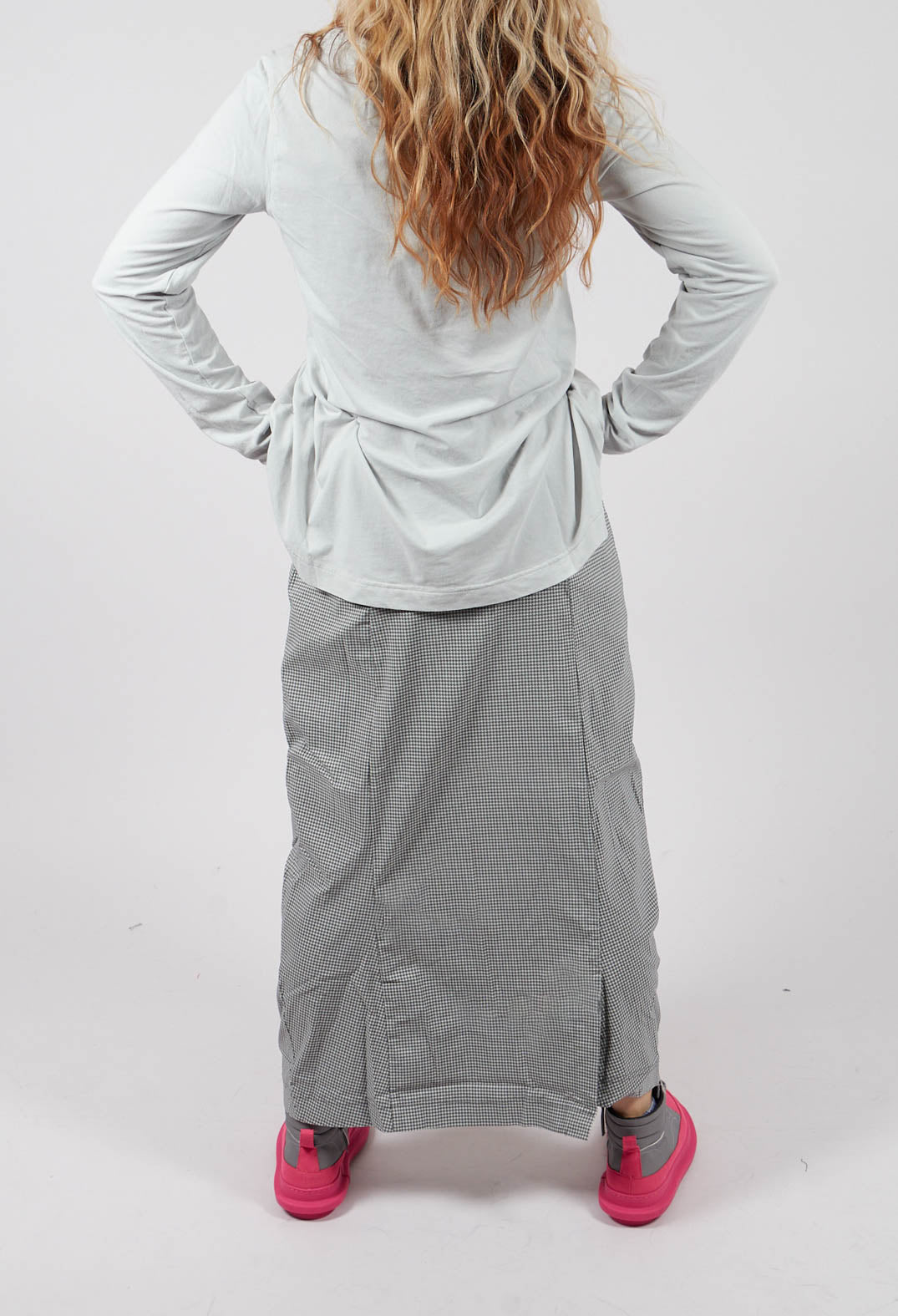 Longline Pencil Skirt in Dark Grey Check - 3440321