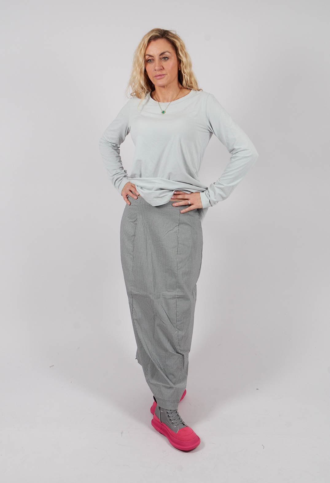 Longline Pencil Skirt in Dark Grey Check - 3440321