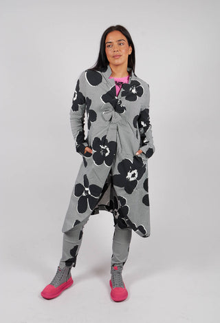 Fitted Coat with Flower Feature in Black Off White Print - 3441206