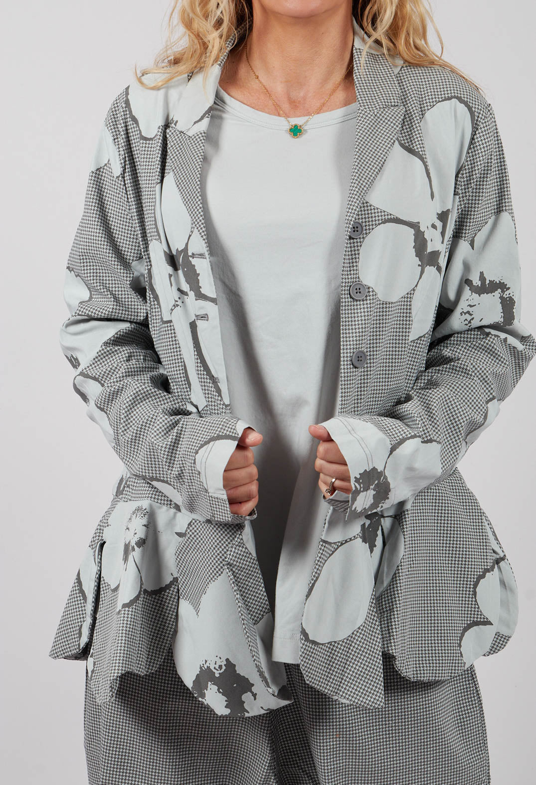 Peplum Hem Jacket in Dark Grey Print - 3441107
