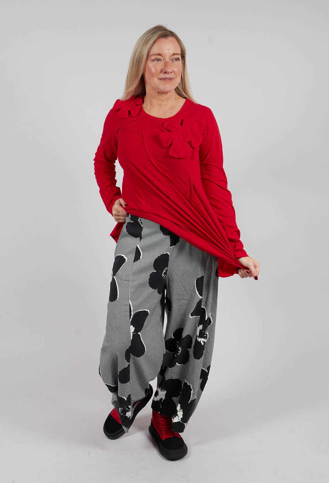 Pull On Balloon Leg Trousers in Black Off White Print - 3440110