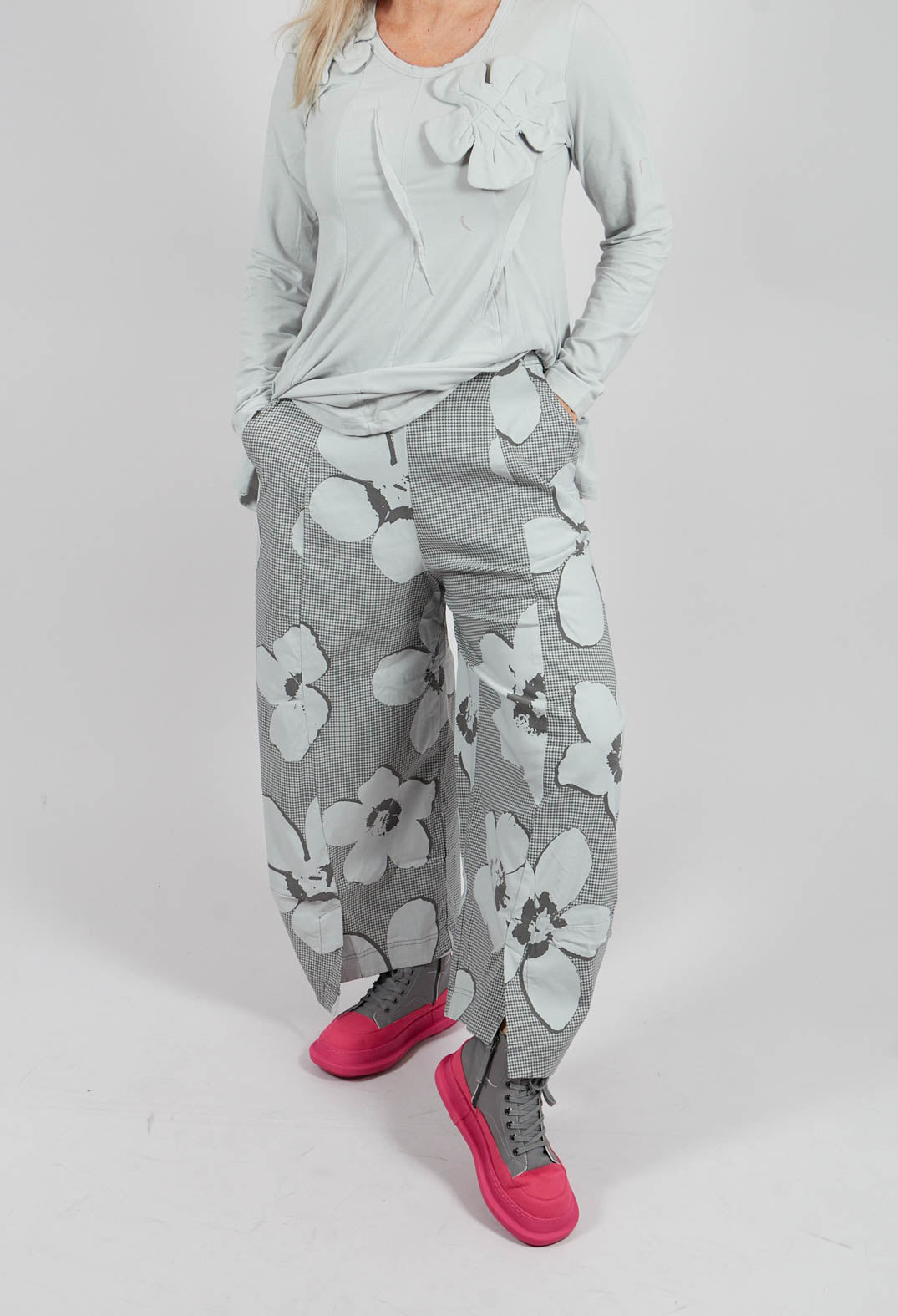 Pull On Balloon Leg Trousers in Dark Grey Print - 3440110