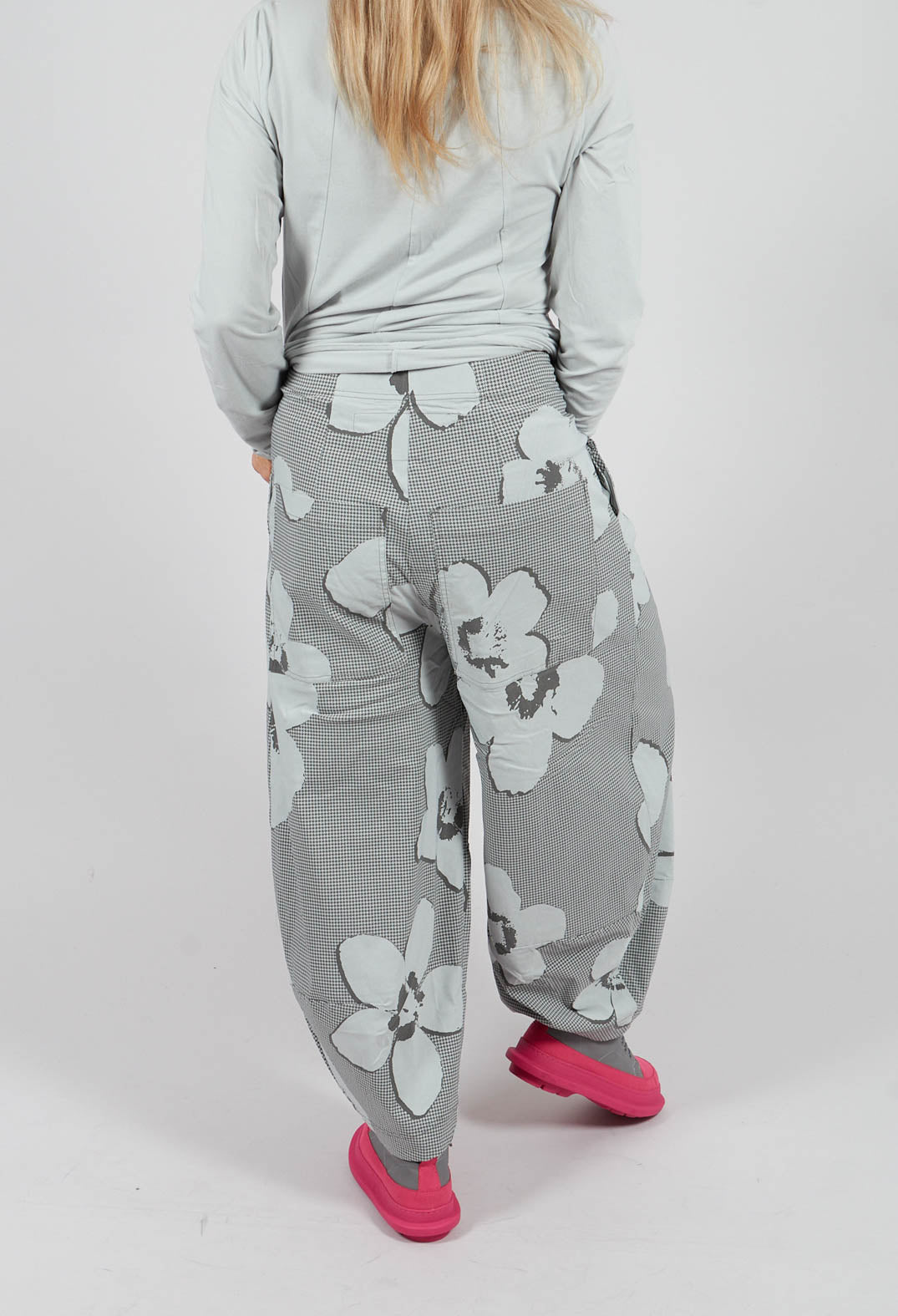 Pull On Balloon Leg Trousers in Dark Grey Print - 3440110