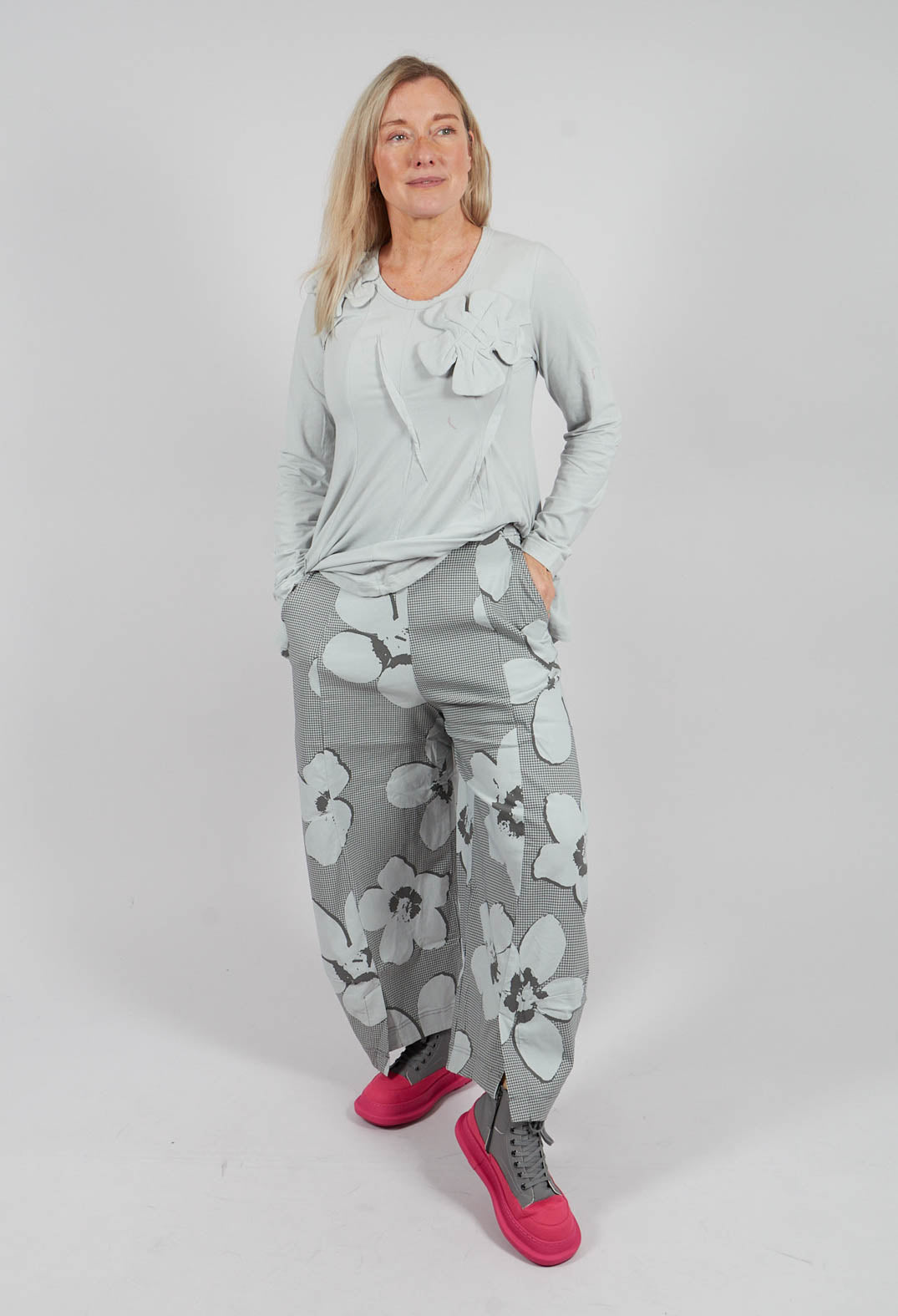 Pull On Balloon Leg Trousers in Dark Grey Print - 3440110