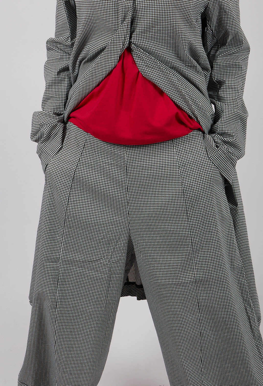 Pull On Balloon Leg Trousers in Black Off White Check - 3440130