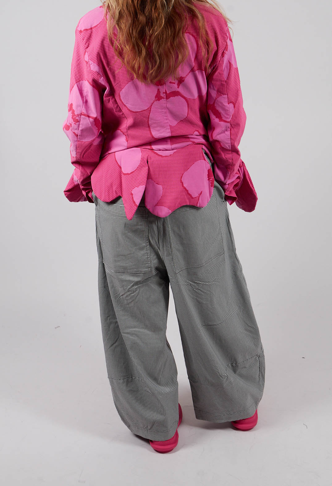 Pull On Balloon Leg Trousers in Dark Grey Check - 3440130