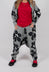 Pull On Drop Crotch Trousers in Black Off White Print - 3440111