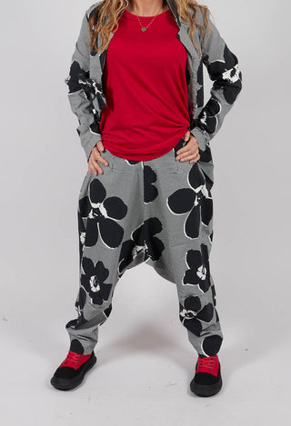 Pull On Drop Crotch Trousers in Black Off White Print - 3440111