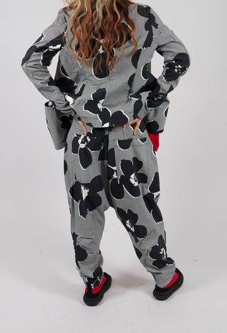 Pull On Drop Crotch Trousers in Black Off White Print - 3440111