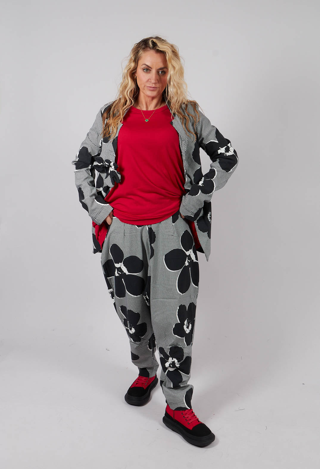 Pull On Drop Crotch Trousers in Black Off White Print - 3440111