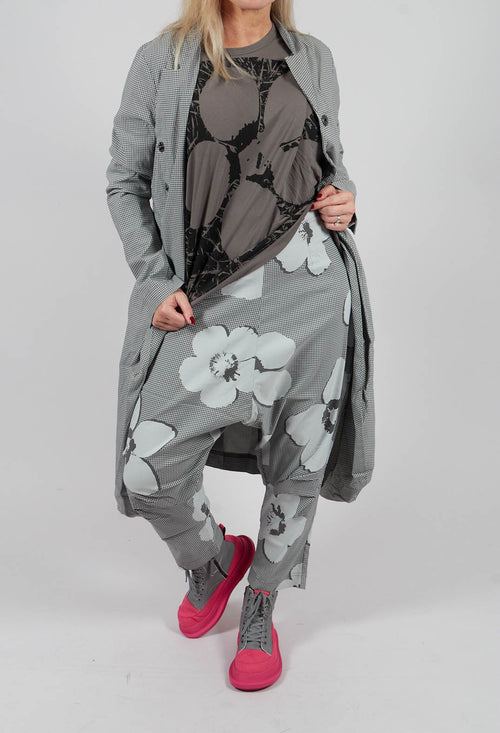 Pull On Drop Crotch Trousers in Dark Grey Print - 3440111