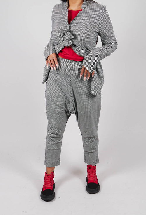 Pull On Drop Crotch Trousers in Black Off White Check - 3440131