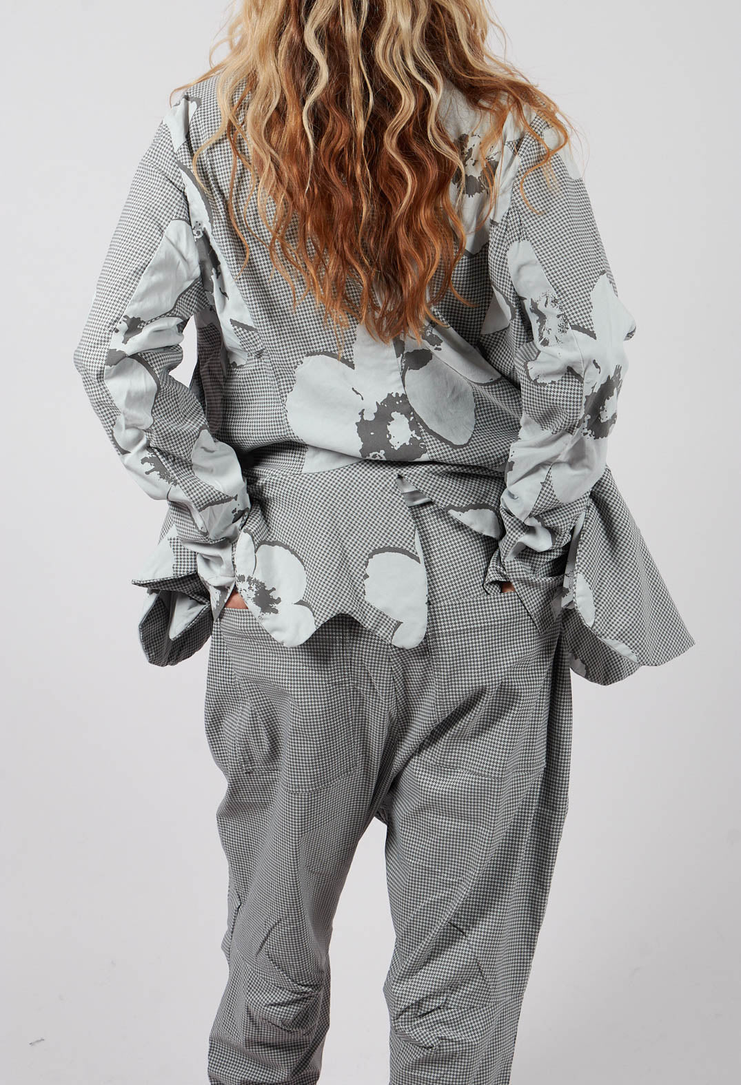 Pull On Drop Crotch Trousers in Dark Grey Check - 3440131
