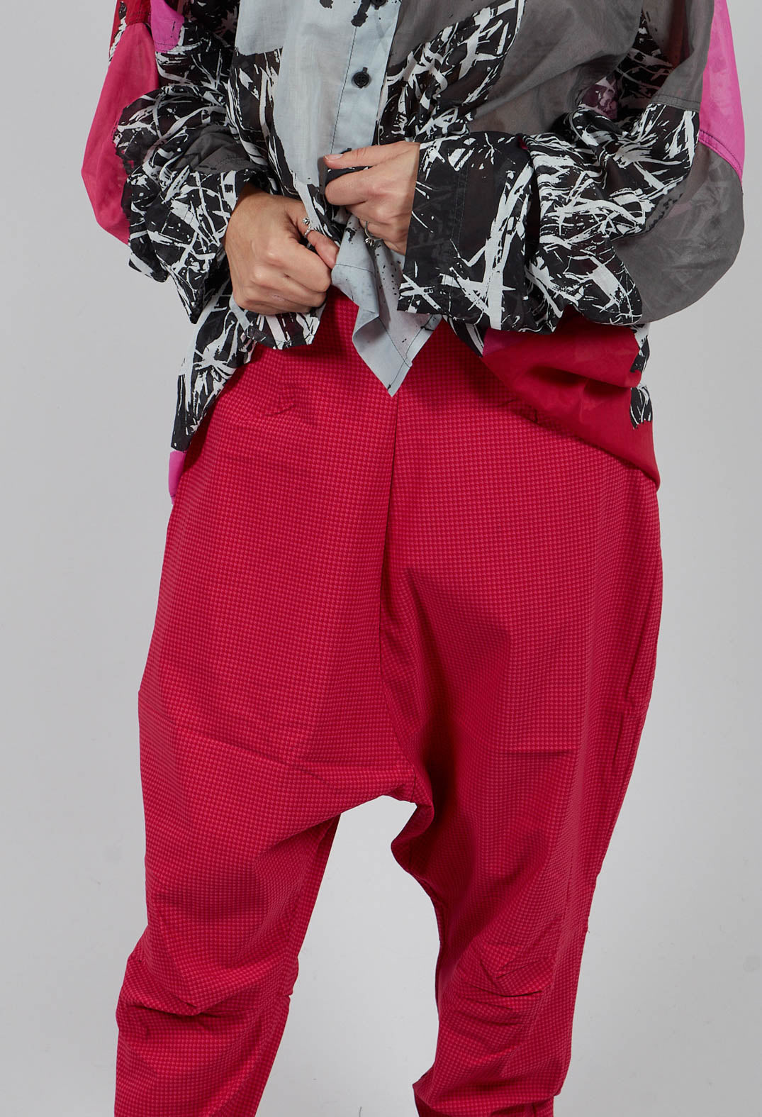 Pull On Drop Crotch Trousers in Rose Check - 3440131